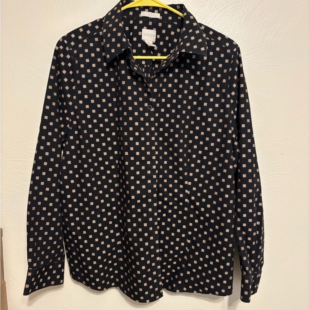Chico's Black and Cream Button Down Shirt